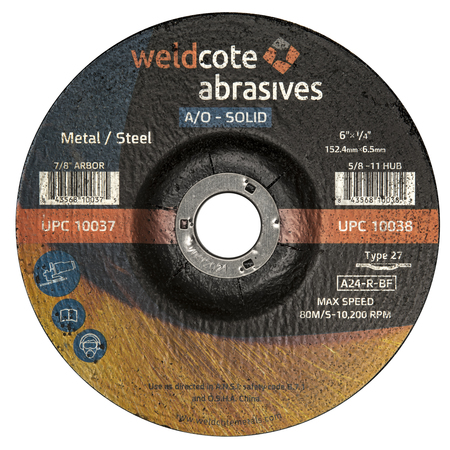 WELDCOTE Grinding Wheel 6 X 1/4 X 7/8 A24-R-Bf Steel T27 A-Solid 10037